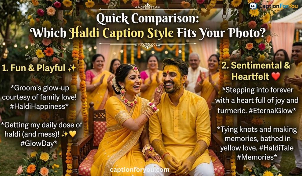 Quick Comparison: Which Haldi Caption Style Fits Your Photo?