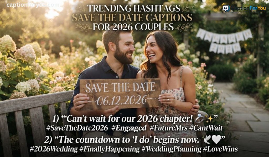 Trending Hashtags Save The Date Captions for 2026 Couples
